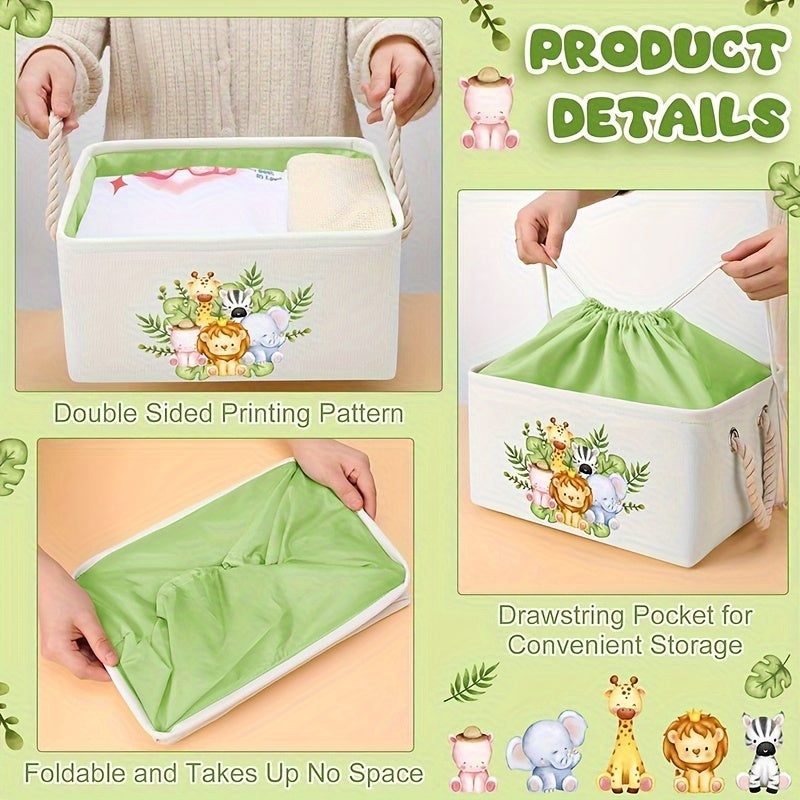 Rectangular Storage Basket with Drawstring Closure - Foldable Fabric Organizer for Toys, Laundry, and Gifts - Stands under 68.58cm tall