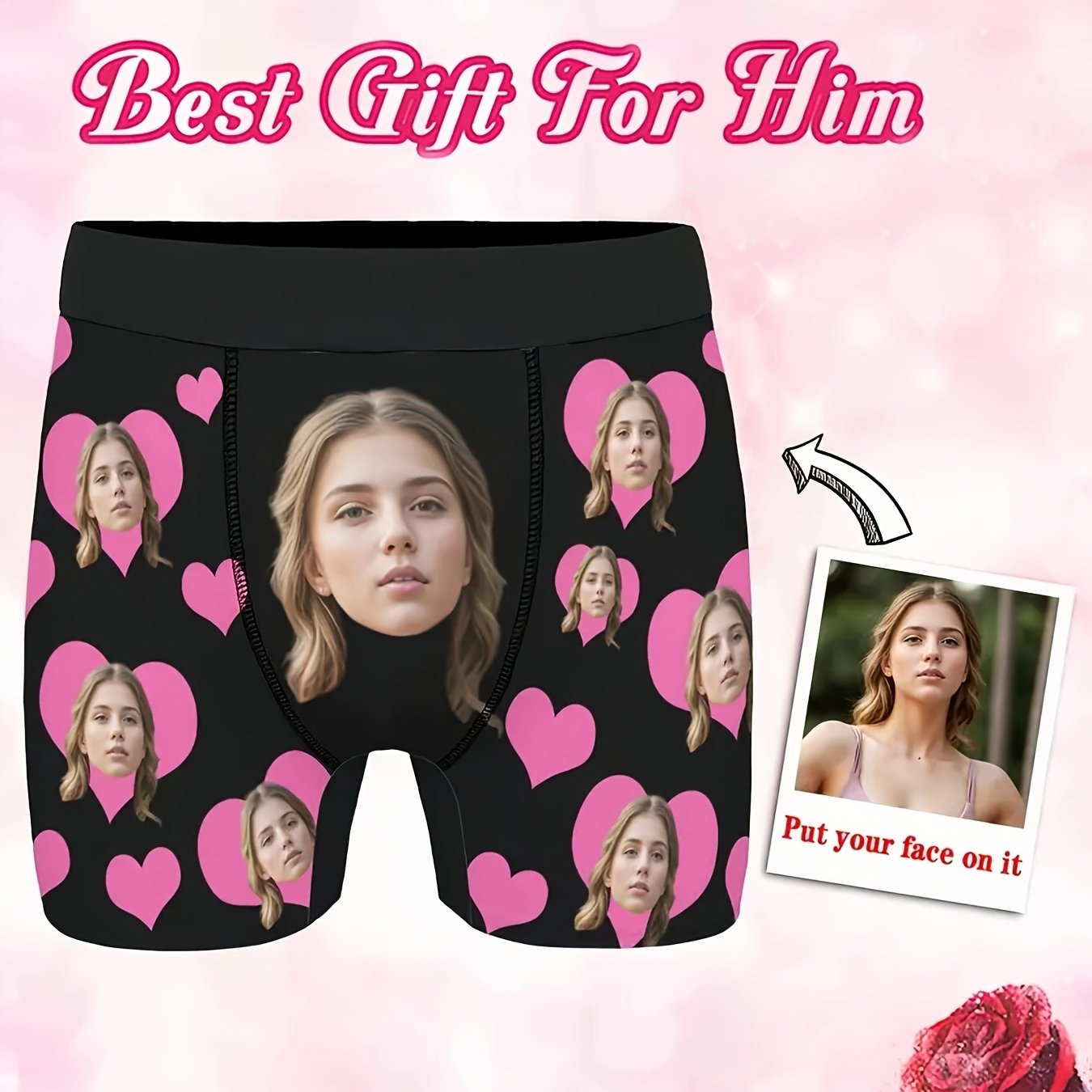 Customized photo boxer briefs, featuring a humorous design with medium stretch knit fabric. Made of 95% polyester and 5% spandex, this is a perfect gift for Dad, Husband, or Boyfriend.