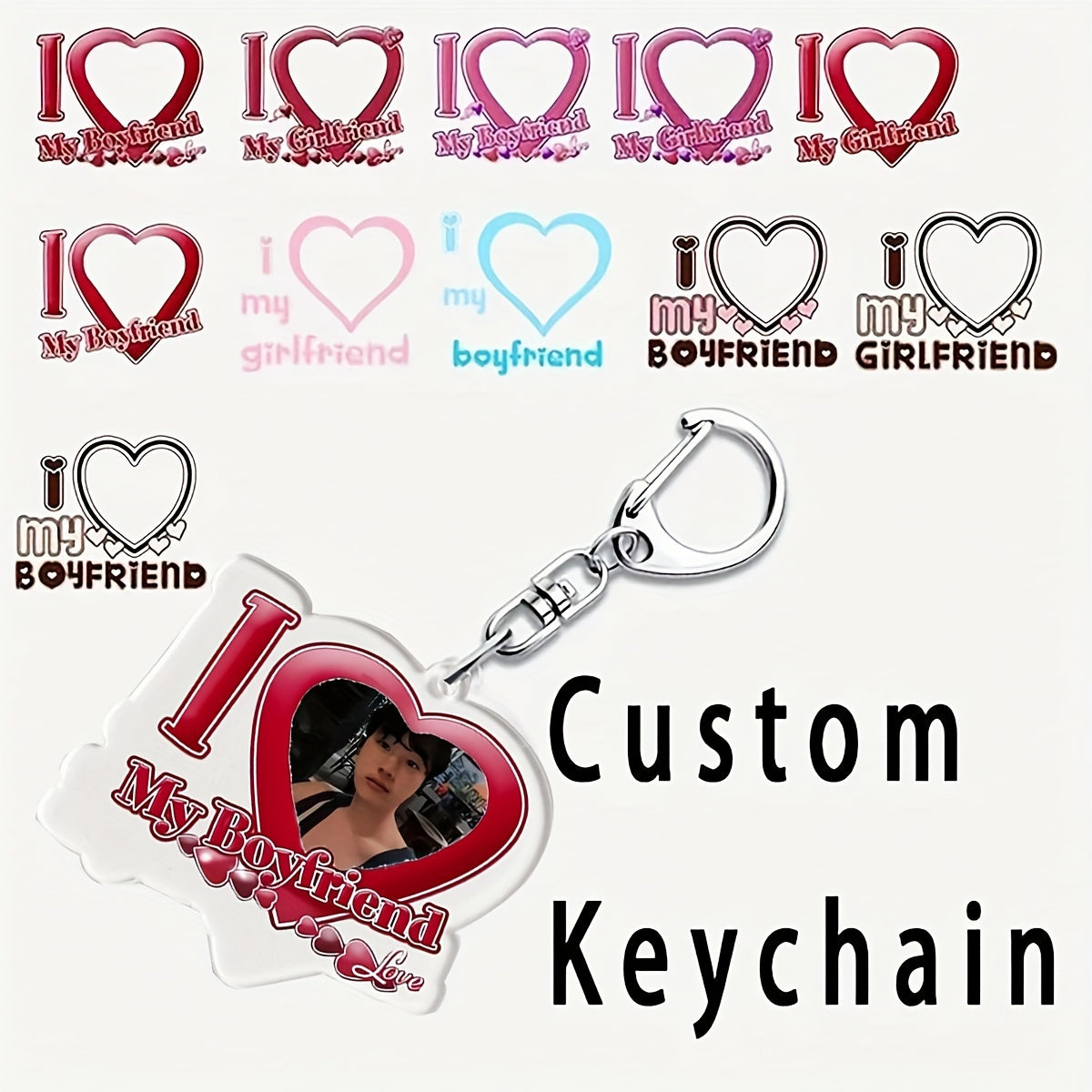 Customize your keys with a unique touch using our personalized acrylic heart keychain. Featuring a UV printed portrait and alphabet theme, this keychain is the perfect Valentine's Day gift for your significant other. With a lobster clasp for easy