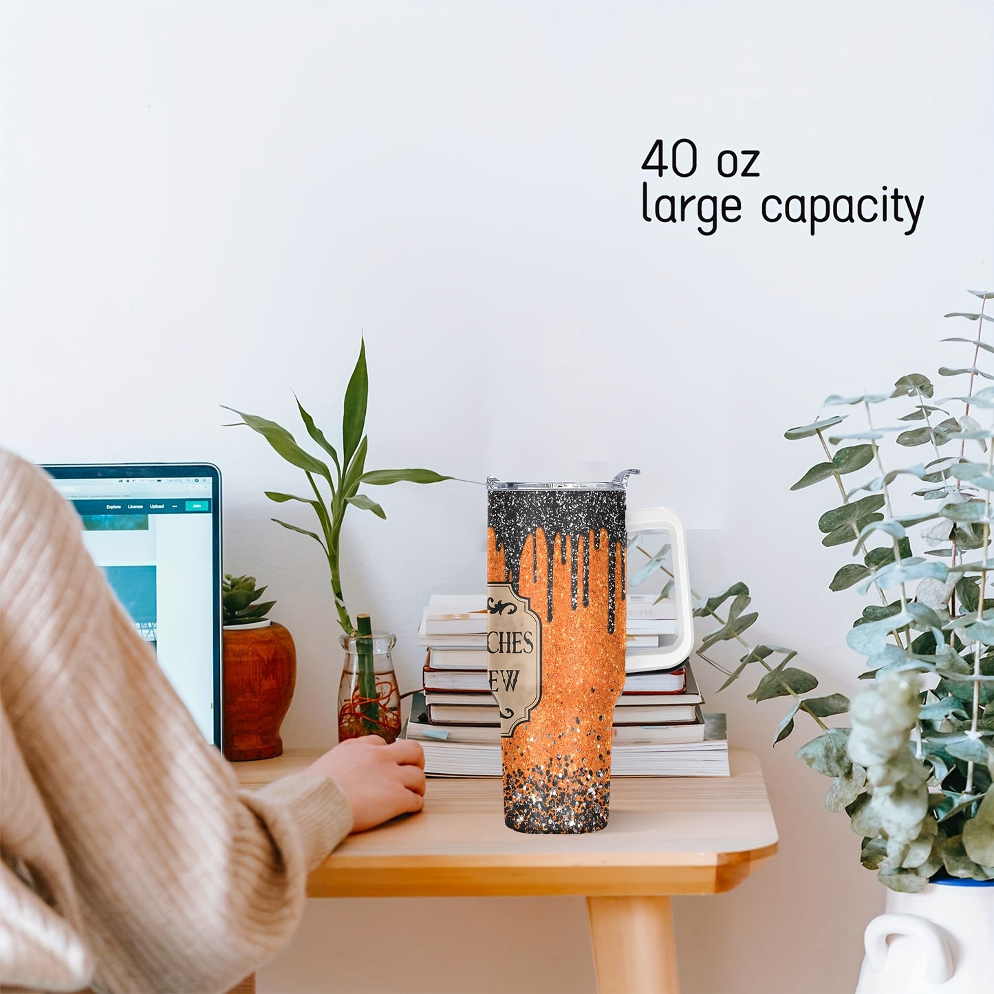 Stainless steel tumbler with handle & straw, perfect for gifts on holidays like Halloween, Christmas, Father's & Mother's Day. Non-toxic, leakproof design, 40oz capacity.