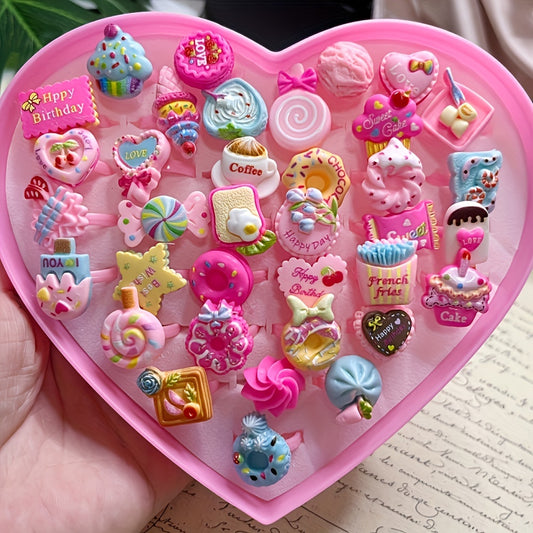 Set of 10 adorable resin rings for girls, ideal for gifting