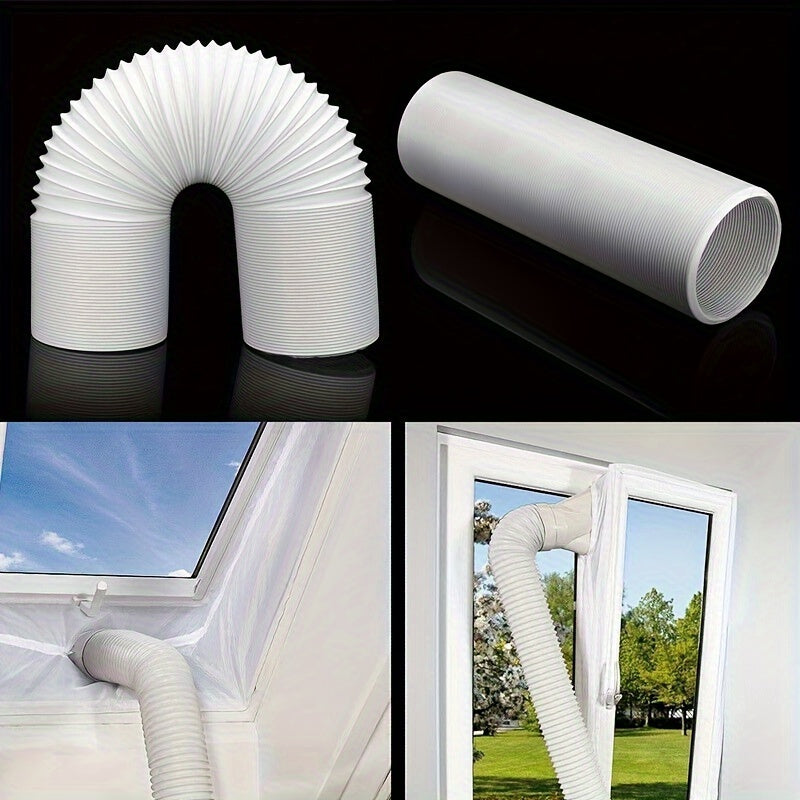 Extendable vent pipe made of flexible stainless steel and polypropylene for mobile air conditioner exhaust duct hose - perfect for use with AC units, dehumidifiers, and dryer vents. No electricity required.