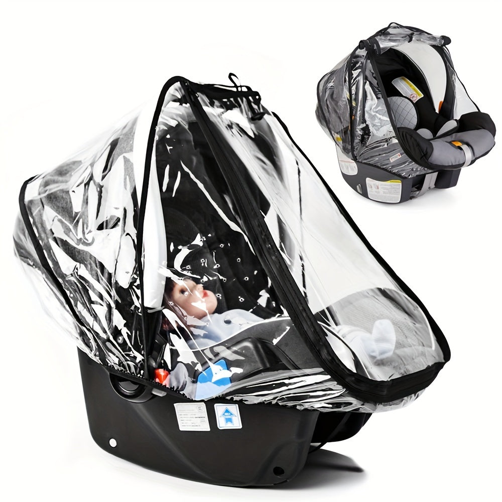 Protect your car seat from rain, dust, and snow with this universal car seat rain cover made of food-grade EVA material. The waterproof and windproof design features a quick-access zipper door and side ventilation for added convenience. This practical