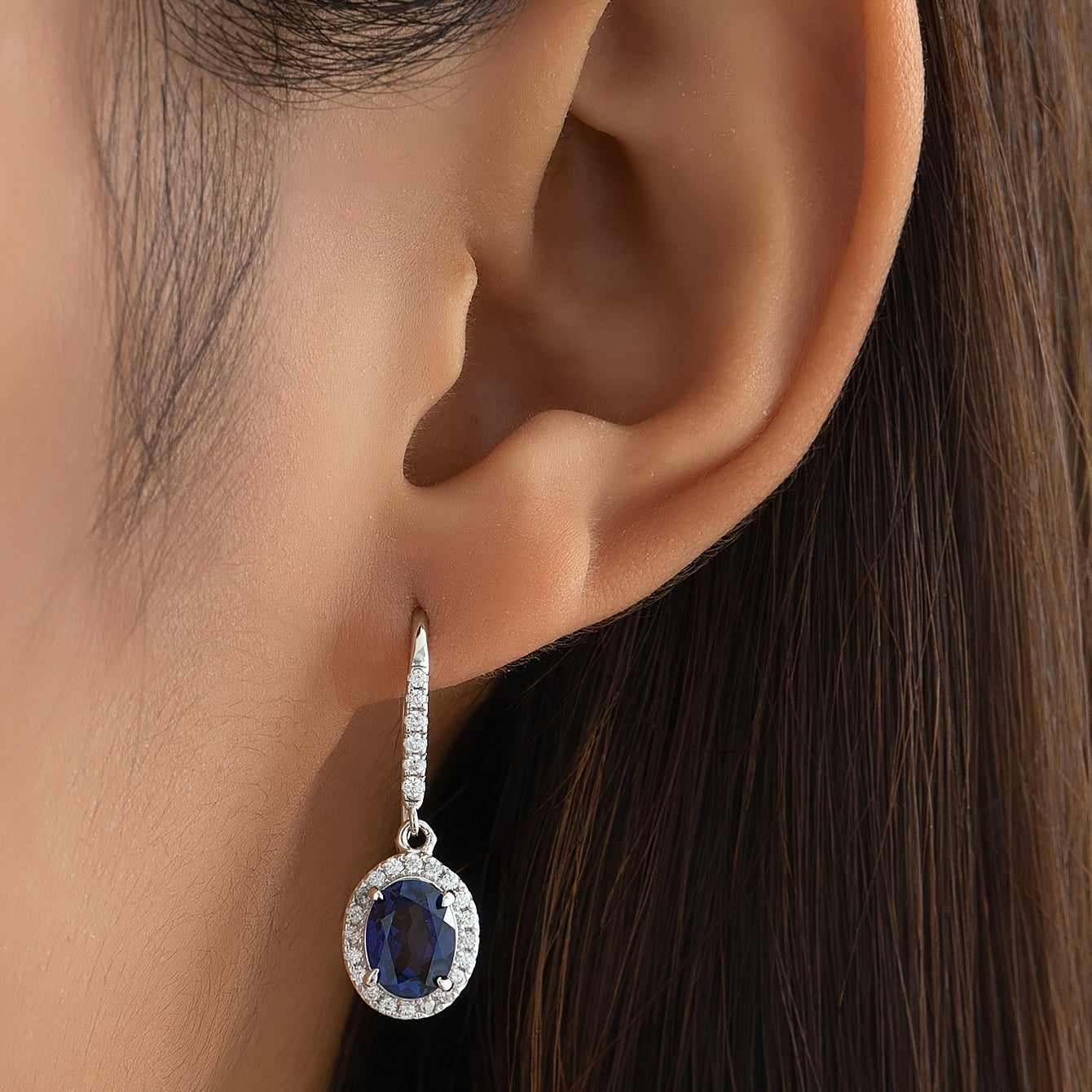 Timeless Elegant 925 Sterling Silver Drop Earrings with Oval Cut Synthetic Sapphire & Moissanite Accents, Vintage Inspired, Perfect for Weddings & Special Occasions, Versatile All-Year Glamour