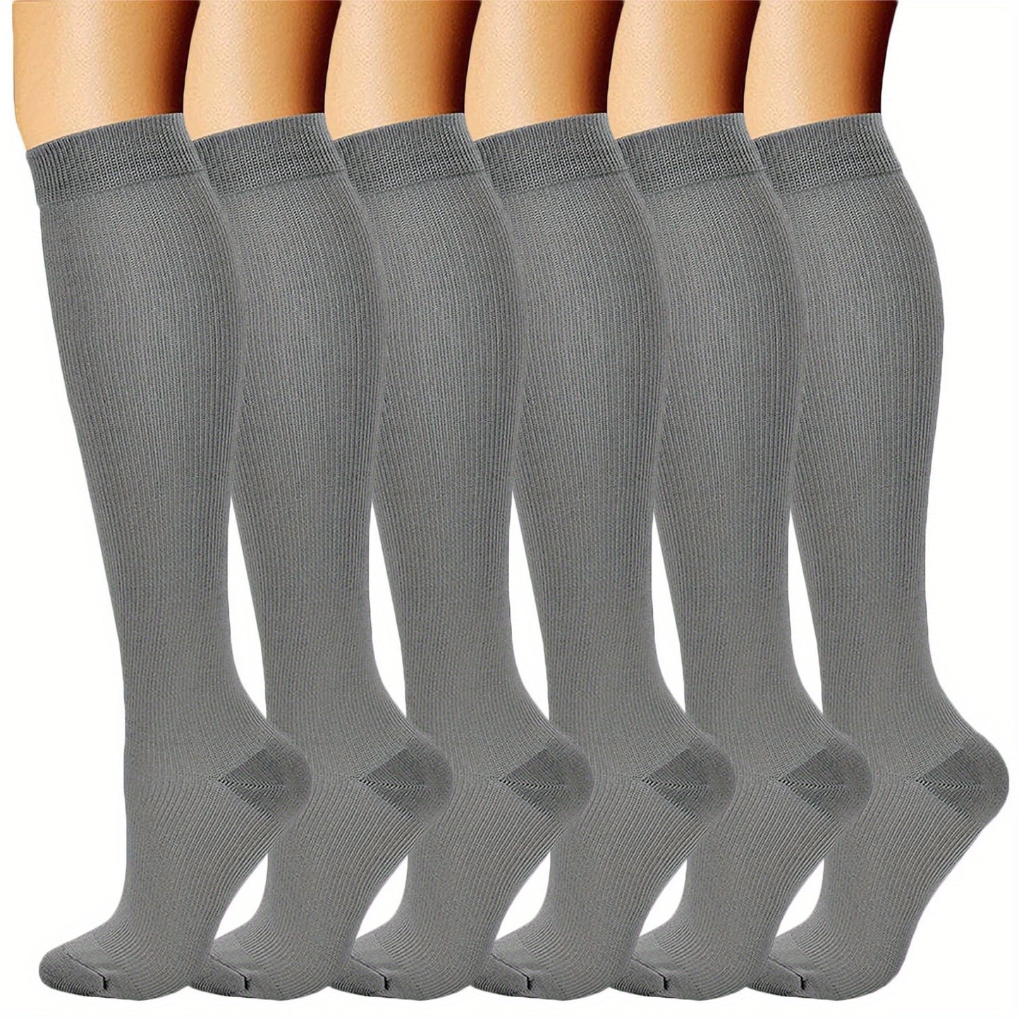 6 pairs of comfortable and breathable compression socks for men and women, perfect for sports like running, cycling, basketball, football, and hiking.