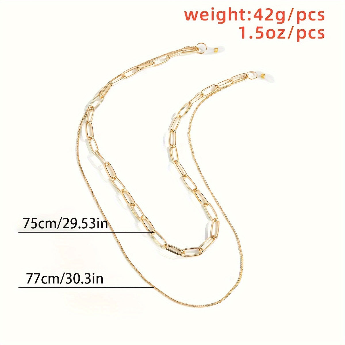 Retro Double-layer Glasses Chain with Grip for Sunglasses and Reading Glasses, Stylish Hiphop Fashion Mask Holder and Face Covering Strap for Eyewear