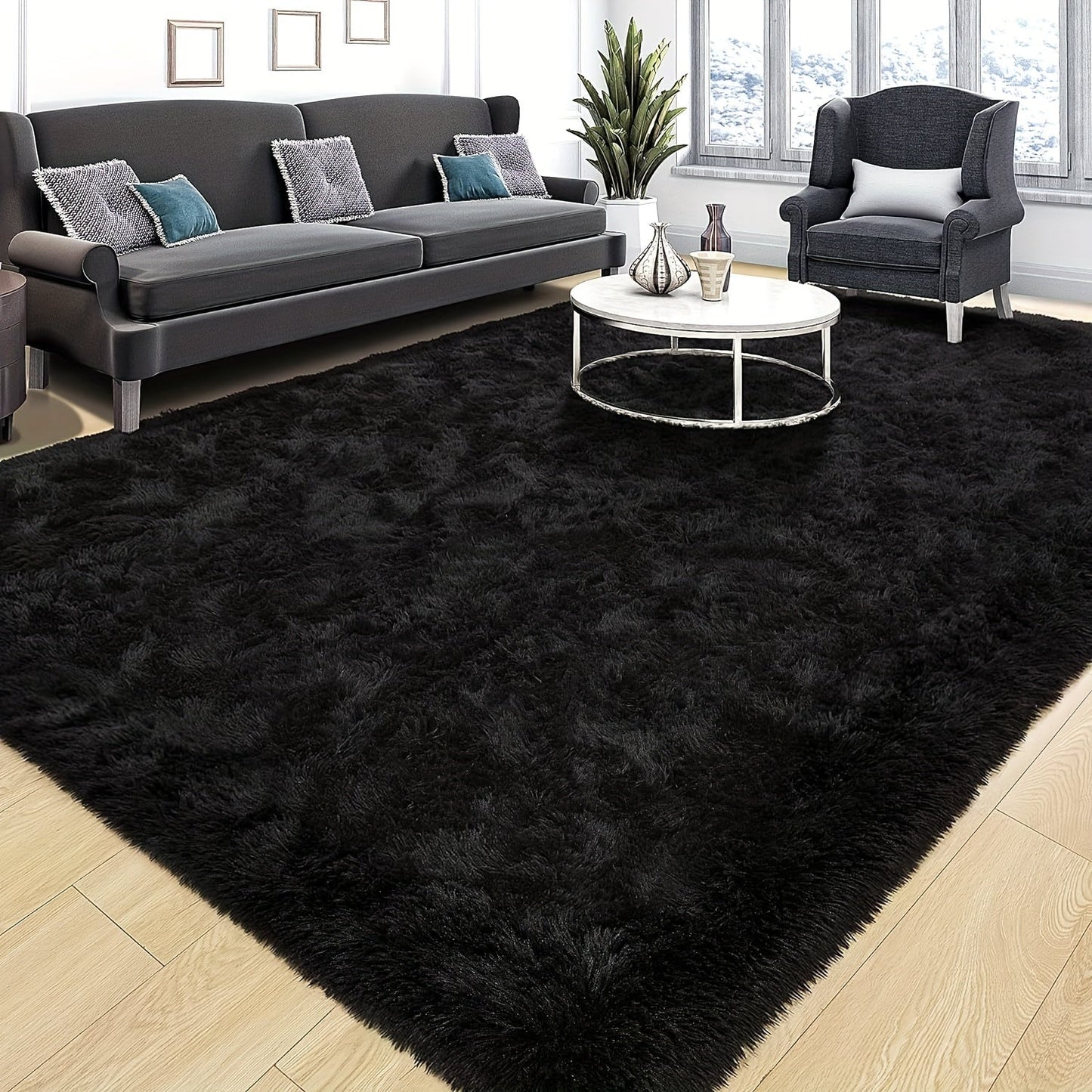 Luxurious Fluffy Area Rug, Soft Plush Polyester Carpet perfect for Living Room, Bedroom, Study, or Makeup Room. Features Non-Slip Nordic Style Home Decor, ideal for Holiday Decoration. Dry Clean Only.