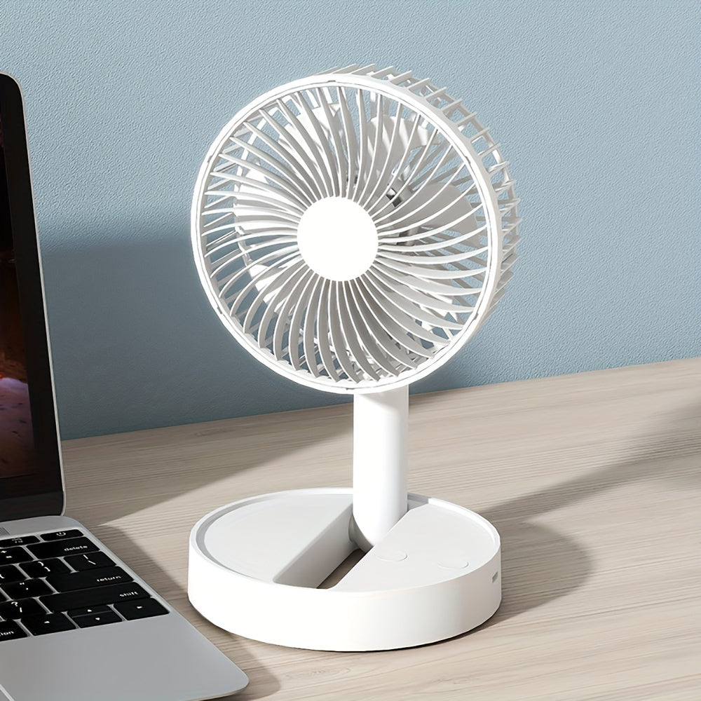 20.32 cm Stand Fan with Folding Portable Telescopic Design, USB Desk Fan with Rechargeable Battery (3600mAh/5400mAh), 4 Speeds, Super Quiet Operation, Adjustable Height and Head, Ideal for Office, Home, Outdoor Camping. (No Plug Included)