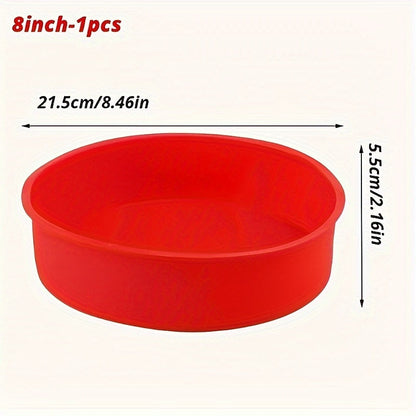 Two pieces of silicone round cake pans measuring 20.32 cm in diameter, featuring a nonstick surface. Ideal for baking cakes and brownies.