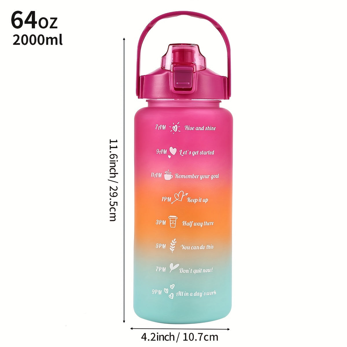 Lightweight sports water bottle with straw, gradient color, motivational phrases, large capacity, BPA-free, ideal for hiking and camping.