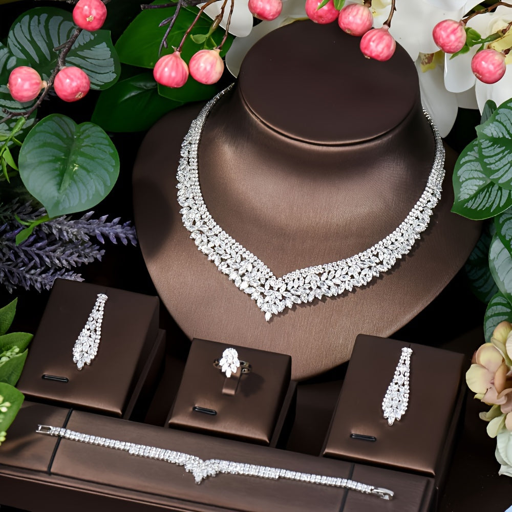 Set of 4 elegant, fashionable luxury party blingbling jewelry pieces for middle eastern women, perfect for high-quality bridal wear.