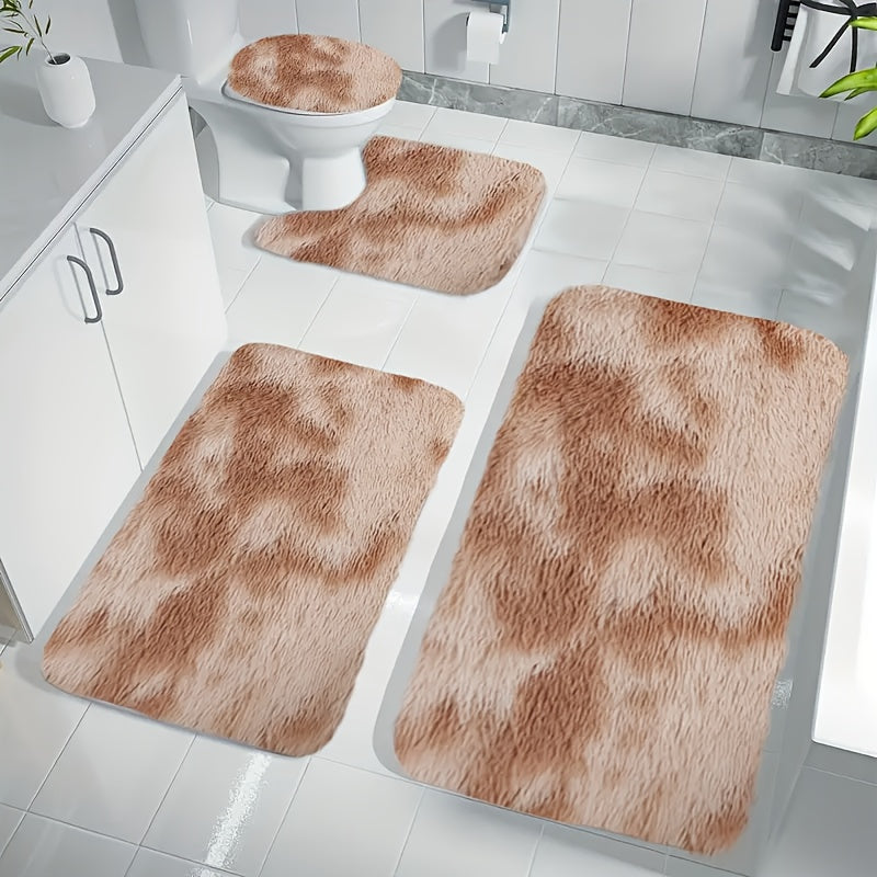 Thick polyester bath mats with geometric pattern, non-slip, absorbent, and machine washable. 4-ply rectangular bathroom rugs.