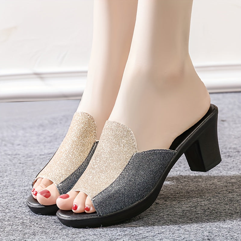 2024 Summer Women's Sandals with Thick High Heels, Fashionable, Versatile, Anti-slip Mid-heel Sandals