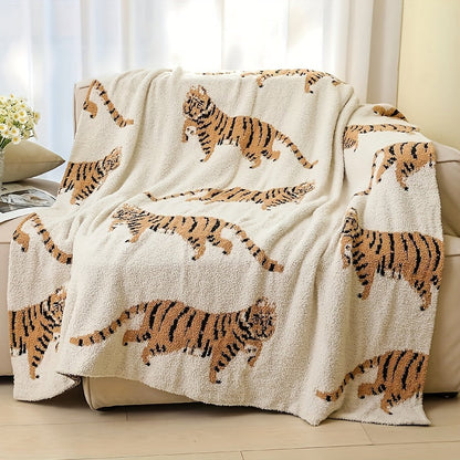 Stay warm and cozy with this Nordic Tiger Pattern Knitted Blanket - perfect for snuggling on the sofa, in the office, or while camping or traveling. This soft and comfortable blanket is ideal for staying comfortable and warm while enjoying a nap or