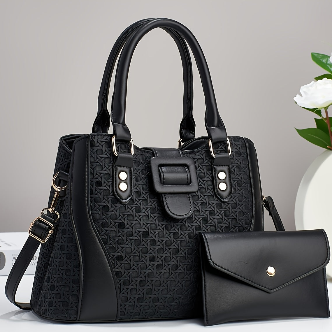 New Two-Piece Set Fashion Handbag for Women with Woven Design, High Appearance Level, and Large Capacity