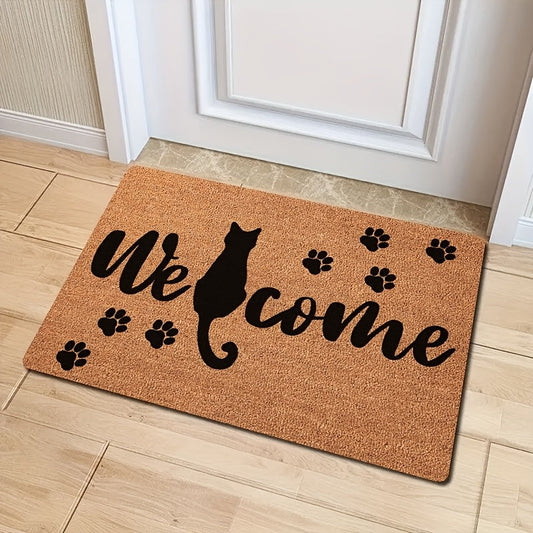 Introducing the Whisker Wonders Cat Welcome Doormat, a durable and stylish addition to your home. Made of stain-resistant polyester material with a charming black cat silhouette, this mat is perfect for both indoor and outdoor use. Easy to clean with a