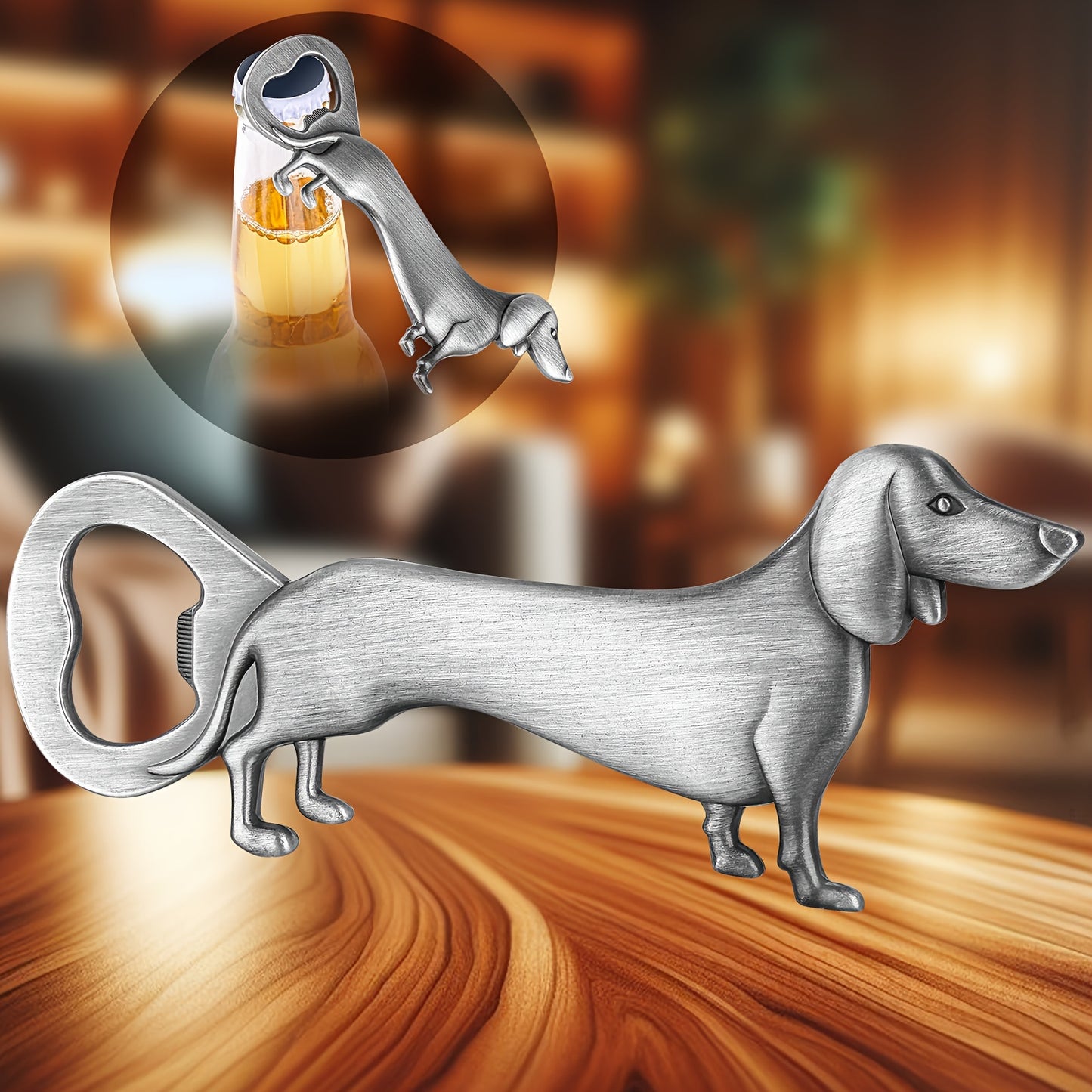 Sausage dog bottle opener for beer, wine, juice. Ideal for bars, restaurants, and home bars. Perfect for summer drinks.