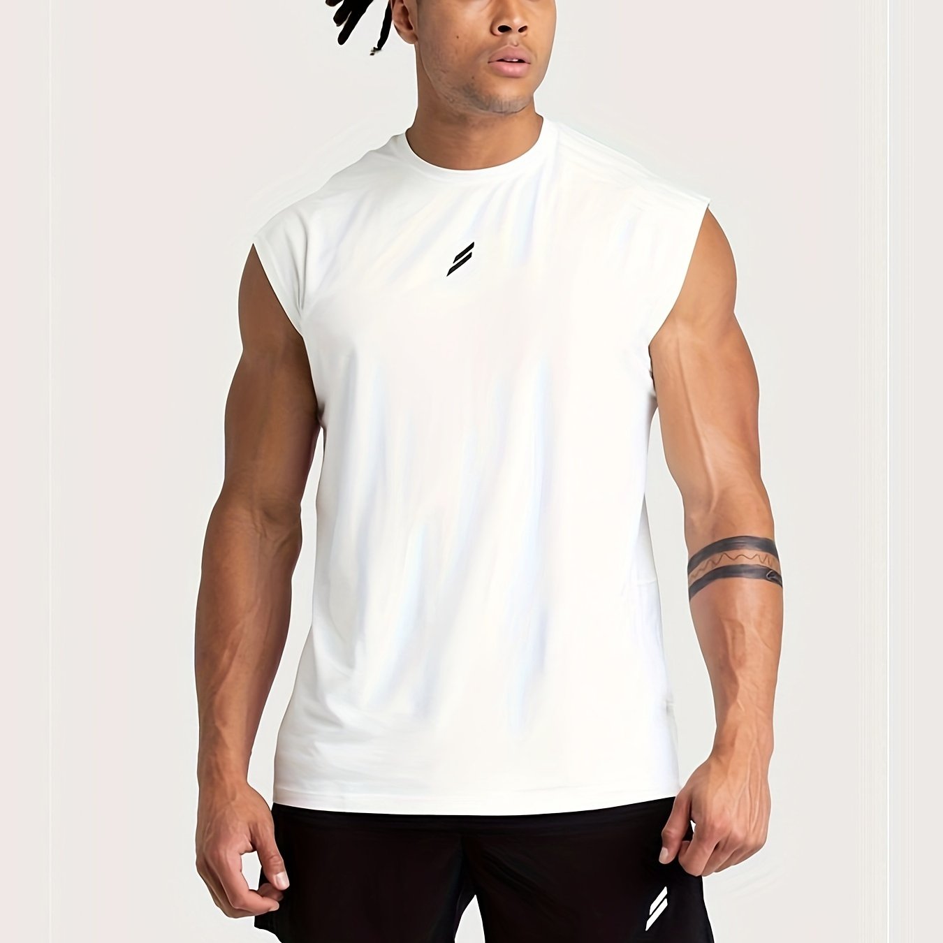 Men's sleeveless cotton blend tank top for gym workouts and summer training.