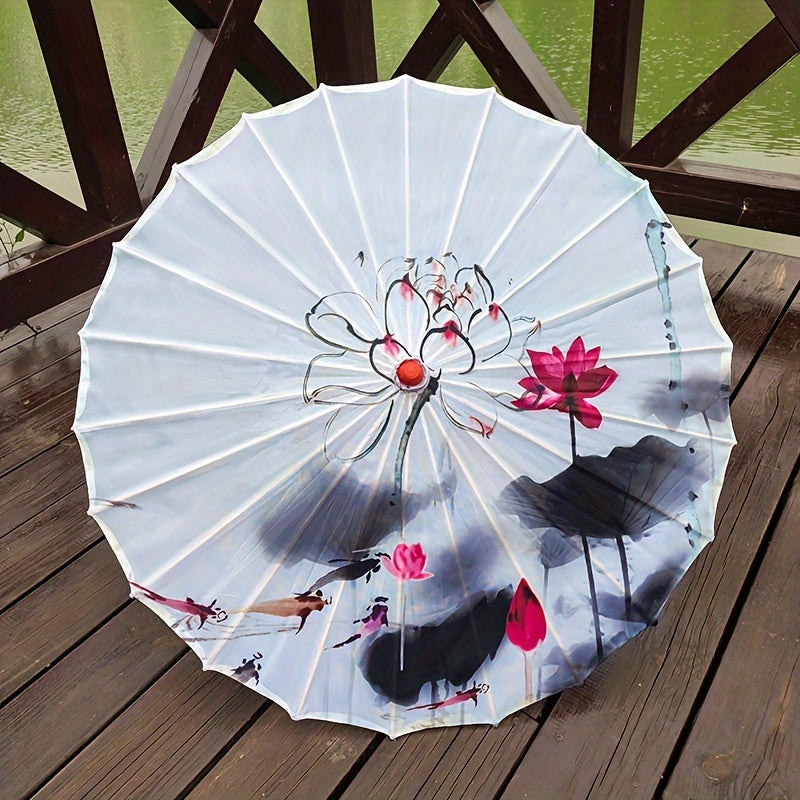 Chinese Flowers Parasol Umbrella with Cherry Blossom Sakura Floral Bamboo Handle for Sun and Rain Protection, Ideal for Weddings and Parties.