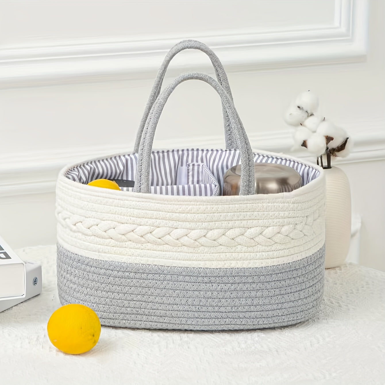 Spacious Woven Tote for On-The-Go Moms - Portable Storage Solution