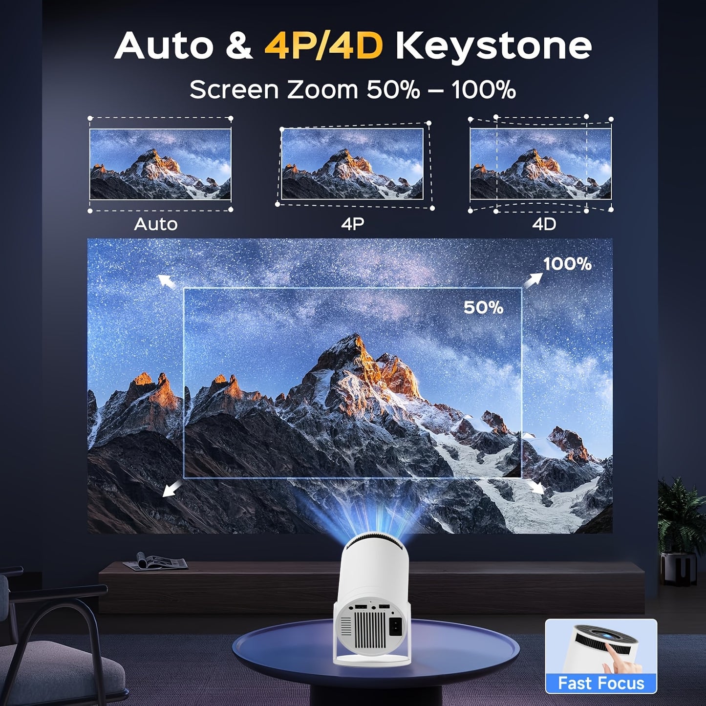 XYA Projector with WiFi6 & Wireless5.2, Portable Projector supports 1080P video decoding, Max 3.3m display zoom, 180° rotatable movie video home theater projector compatible with