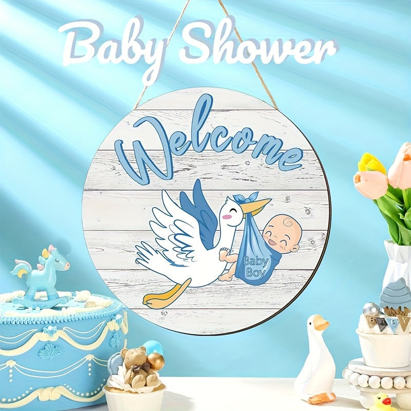 Handcrafted wooden welcome sign for boys, perfect for nursery room or hospital door. Charming gender reveal decor, great gift idea.