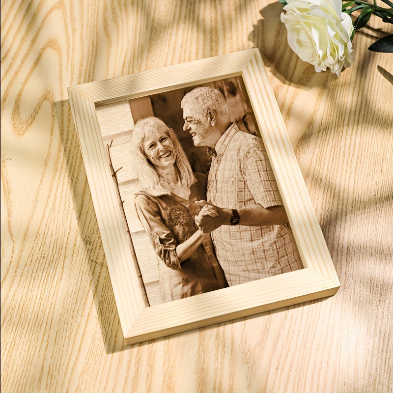 Customized Wooden Photo Frame - Engraved Picture Frame for Couples, Ideal for Birthday, Anniversary, Wedding, and Valentine's Day Presents.