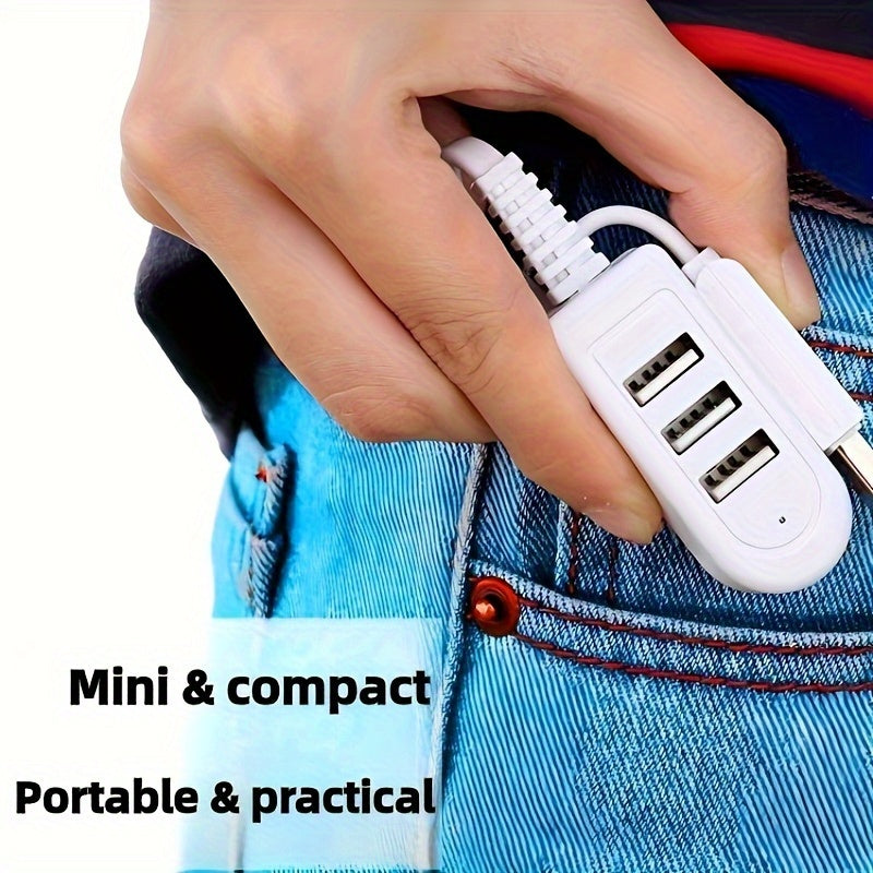 3-in-1 USB Multi-Port Adapter Cable with various functions including USB charging with data transfer, night light, card reader, fan, and other USB devices. Male to female polarity