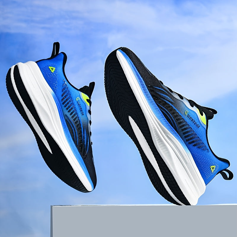 Men's Stylish Platform Woven Shoes for Outdoor Road Running, Breathable and Shock-absorbing.