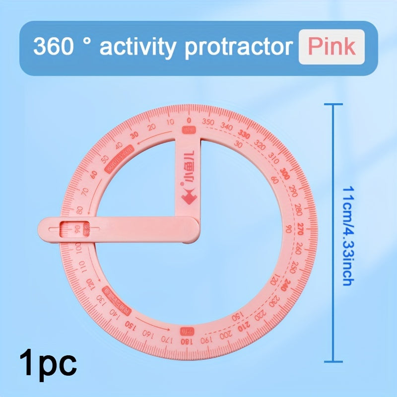 360-Degree Rotating Protractor - Precision angle measuring tool for drafting and drawing, made of durable plastic, essential office supply.