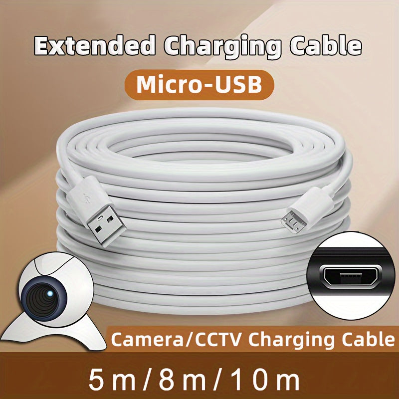 5-10m Security Camera Power Cable, White, Ideal for Outdoor Surveillance, No Battery Needed