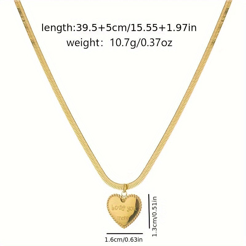 Stylish Heart Pendant Snake Chain Necklace for Women, featuring 18K Gold Plating and sleek 316 Stainless Steel. Perfect for everyday wear or as a thoughtful gift. This necklace does not have any stone inlay.