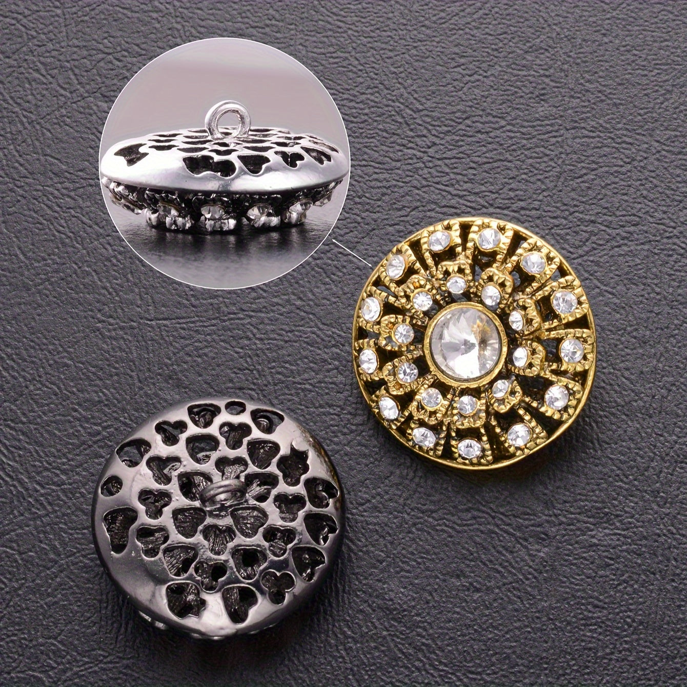 Set of 5 Vintage Round Rhinestone Buttons - Stylish Hollow Design for Sweaters, Blazers, Coats, and DIY Fashion Projects