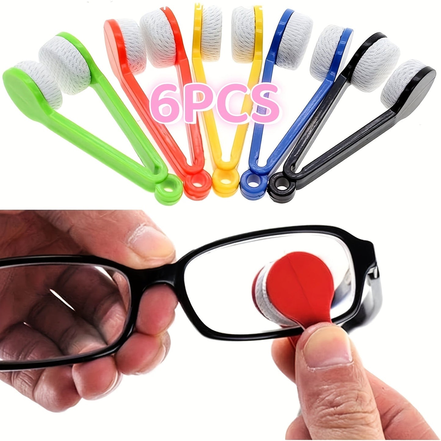 Portable multifunctional glasses cleaning brush with soft microfiber wipe. Includes scratch-free lens cleaning brush with keychain hole. Perfect polishing tool for glasses. Available in 1, 2, or 6 piece sets.