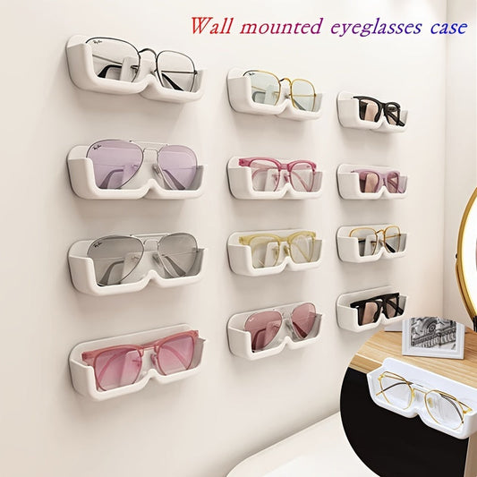 1 piece of Space-Saving Wall-Mounted Eyeglasses Holder, Stylish Display & Storage Tray without the need for drilling, made of plastic. Ideal for organizing women's fashion accessories and eyewear.