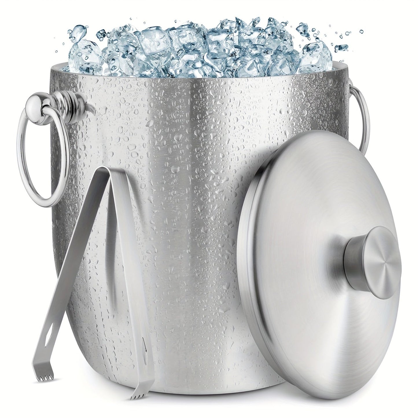 Large 3L Stainless Steel Double-Walled Ice Bucket with Lid, Strainer & Tongs - Ideal for Outdoor Gatherings, Bars, and Parties