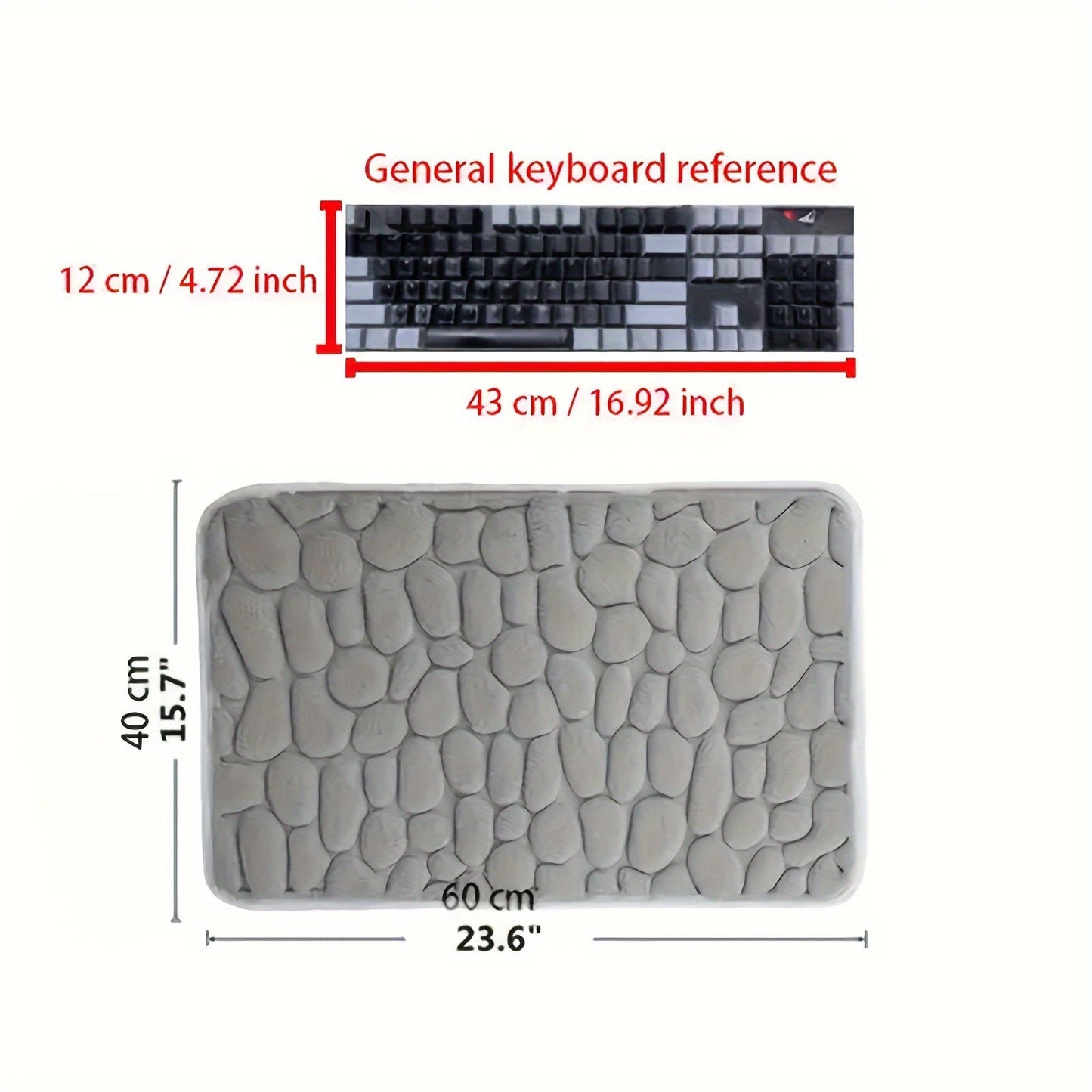 Soft and comfortable memory foam bath rug with cobblestone embossment, designed for rapid water absorption and easy washing. Featuring a non-slip backing, this rug is perfect for use in the shower room and as a stylish bathroom accessory. Ideal for