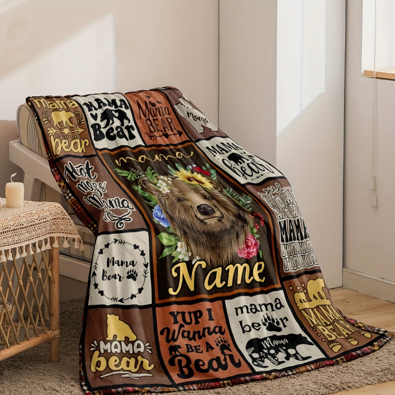 Gift the Mama Bear Throw Blanket to Mom - Reversible, Modern Design, Perfect for all Seasons, Easy to Clean, Vibrant Digital Print, Made of Polyester, Versatile Use, Adorable Animal Theme, Knitted Texture, Ideal for Mother's Day, Birthday, Thanksgiving