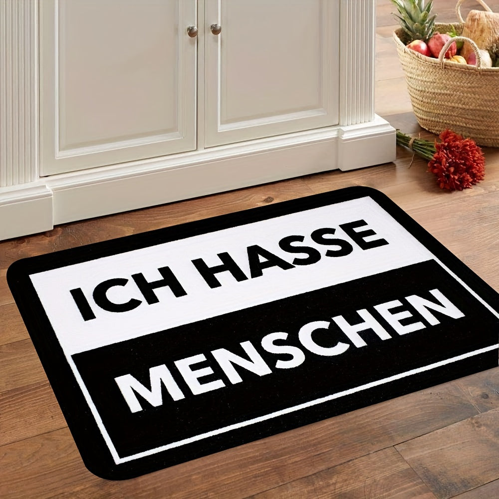 Anti-Stain Polyester Doormat with "ICH HASSE MENSCHEN" Design - Machine Washable, Low Pile Indoor Entrance Mat - Easy to Clean Home Decor Rug - Durable 1cm Thick Rectangle Mat - Machine Made Carpet for Small Spaces (Less than 2.16m², Shortest Side under