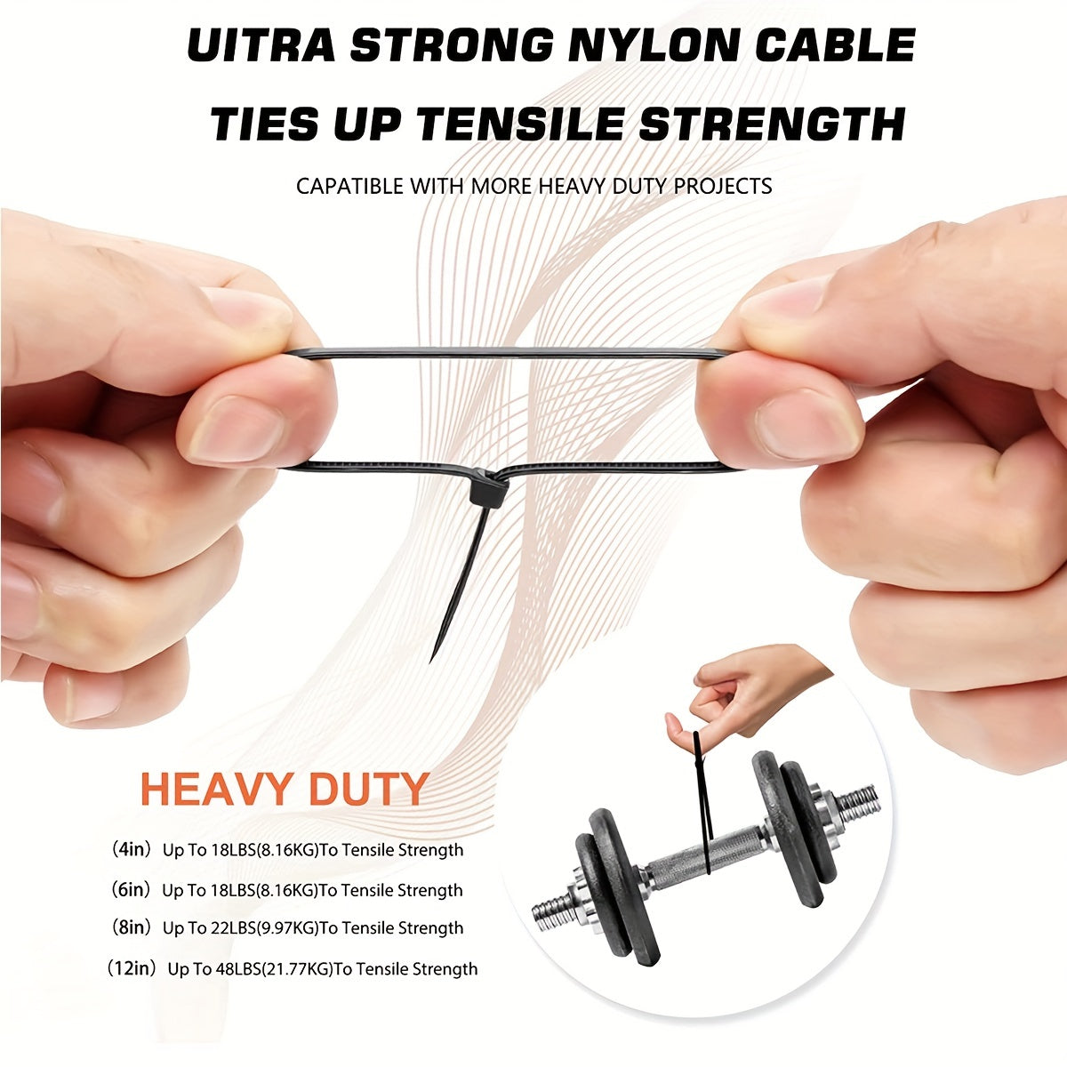 250 Heavy Duty Cable Zip Ties - 10.16-25.4 cm, 22.68 KG Tensile Strength - Self-Locking Black Nylon for Secure Indoor & Outdoor Use