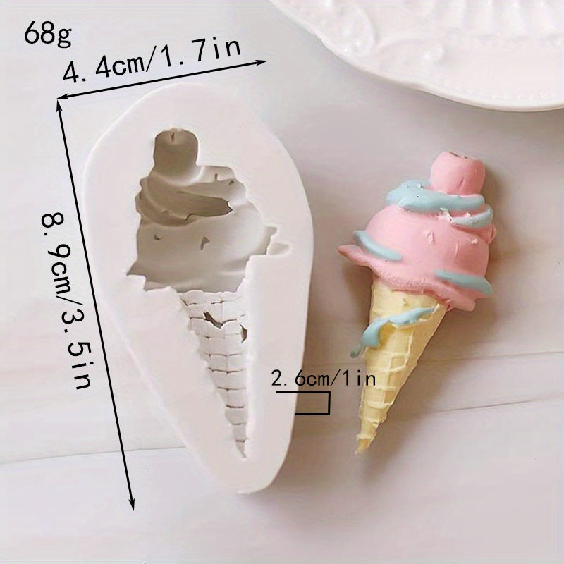 One-piece Ice Cream Shaped Chocolate Mold made of Simulation Ice Cream Cone Silicone, suitable for making candy, fondant, biscuits, and ice cream. Perfect for DIY cake decorating, baking, and as a handy kitchen gadget or accessory for your home kitchen.