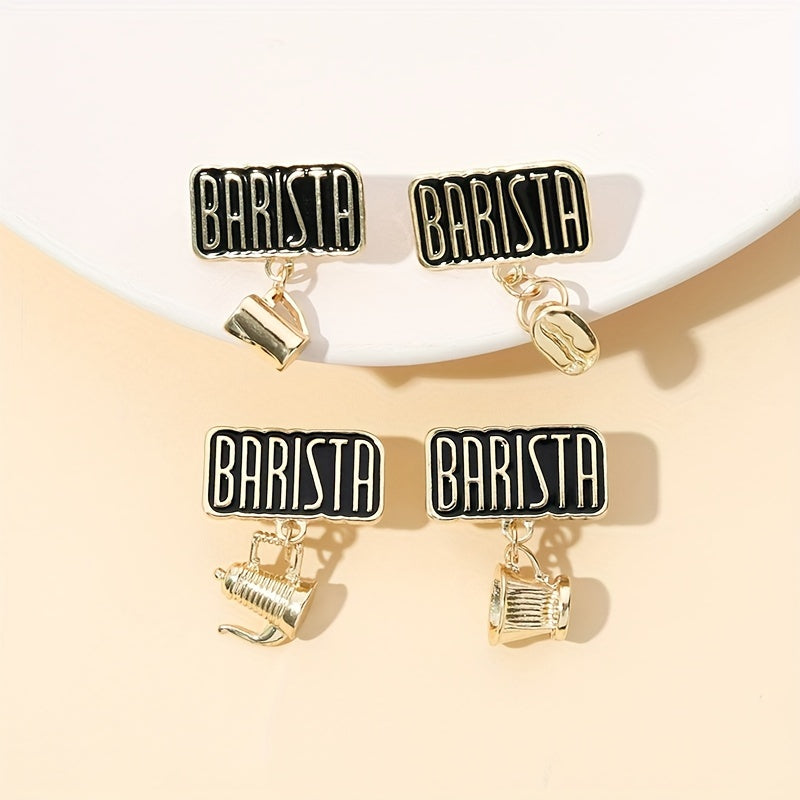 Set of 4 Enamel Pins with Barista Theme, Featuring Adorable Designs of Coffee Cup, Coffee Pot, and Coffee Bean. Perfect Brooches for Clothing Accessories, Unique Irregular Shapes, Ideal for Women's Fashion Novelty Buttons and Pins.