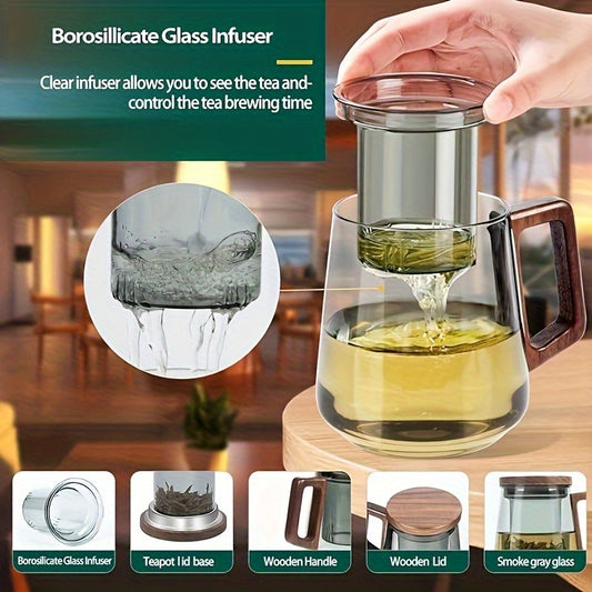 High Borosilicate Transparent Glass Tea Water Separation, Brewing Tea Cup, Living Room Smoke Gray Floral Tea Cup for Office