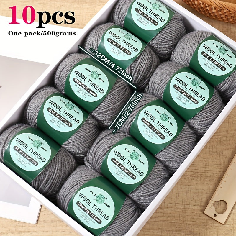 10 pieces of Australian yarn, each pack weighing approximately 500g with 10 balls. It has a moderate thickness, is easy to knit, soft, and warm. Ideal for crocheting sweaters, coats, vests