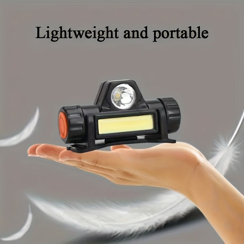 Dual light source headlamp with USB fast charging, magnetic absorption, and compact design, ideal for home, outdoor, and emergency situations.