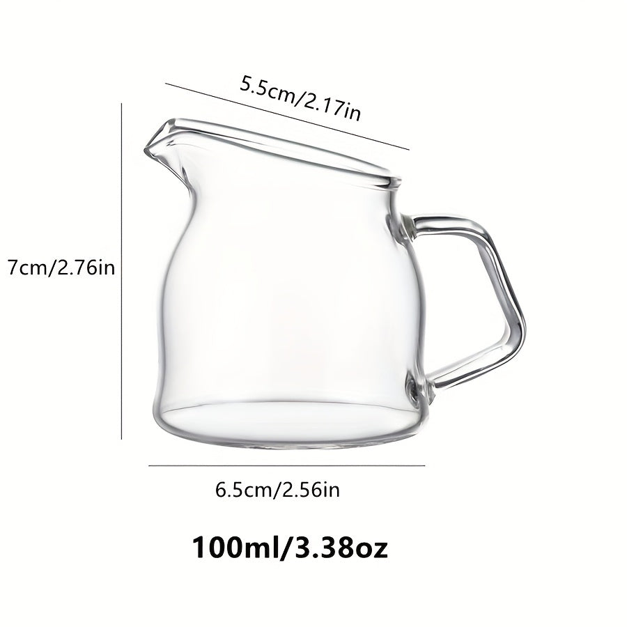 Mini glass pouring jug for coffee and sauces, hand wash only, microwave safe, perfect for family gatherings and Eid Al-Fitr celebrations.