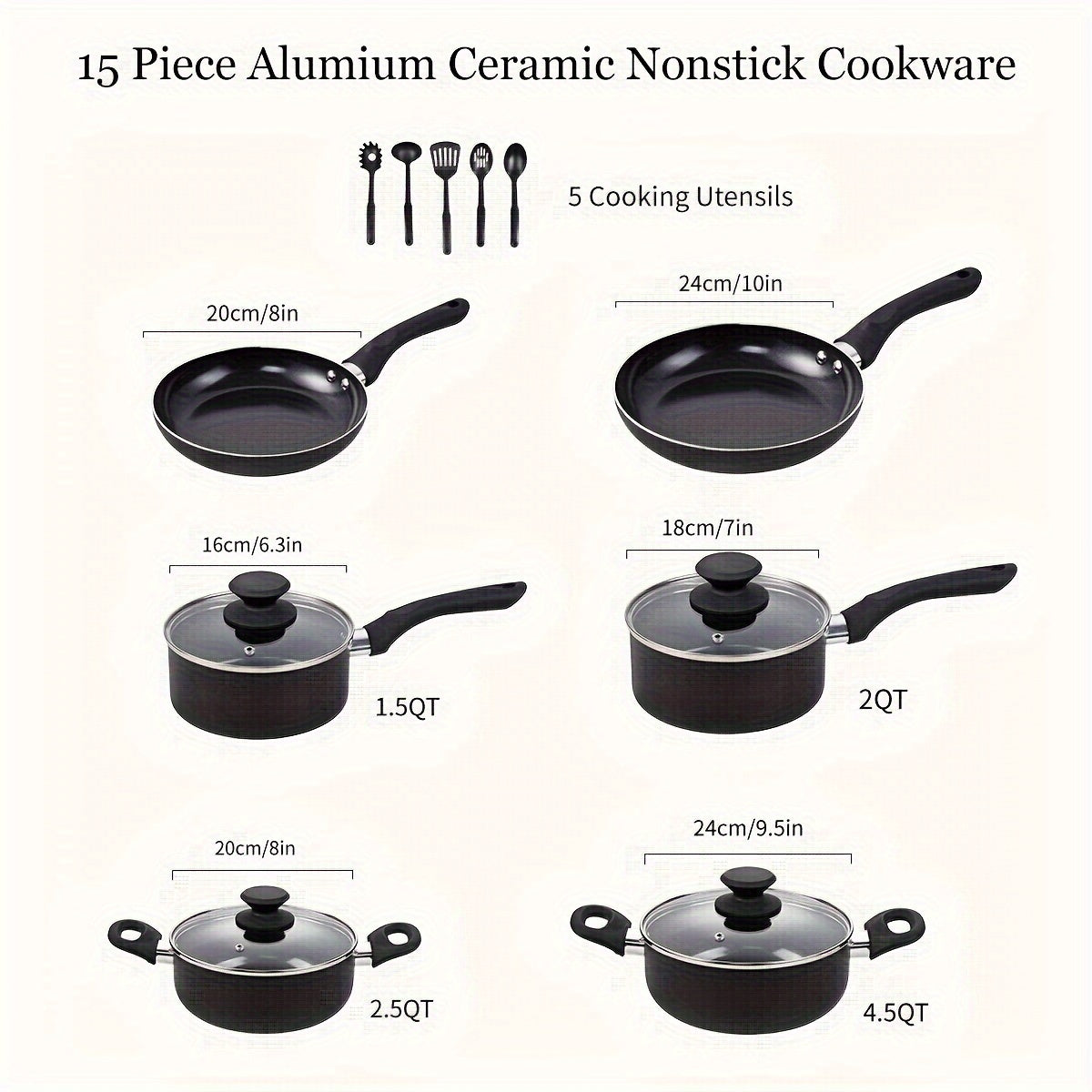 15-piece Cookware Set, including Nonstick Soup Pot, Milk Pot, and Frying Pans. Ideal for gifting, family gatherings, elderly individuals, and anyone in need of quality cookware and kitchenware.