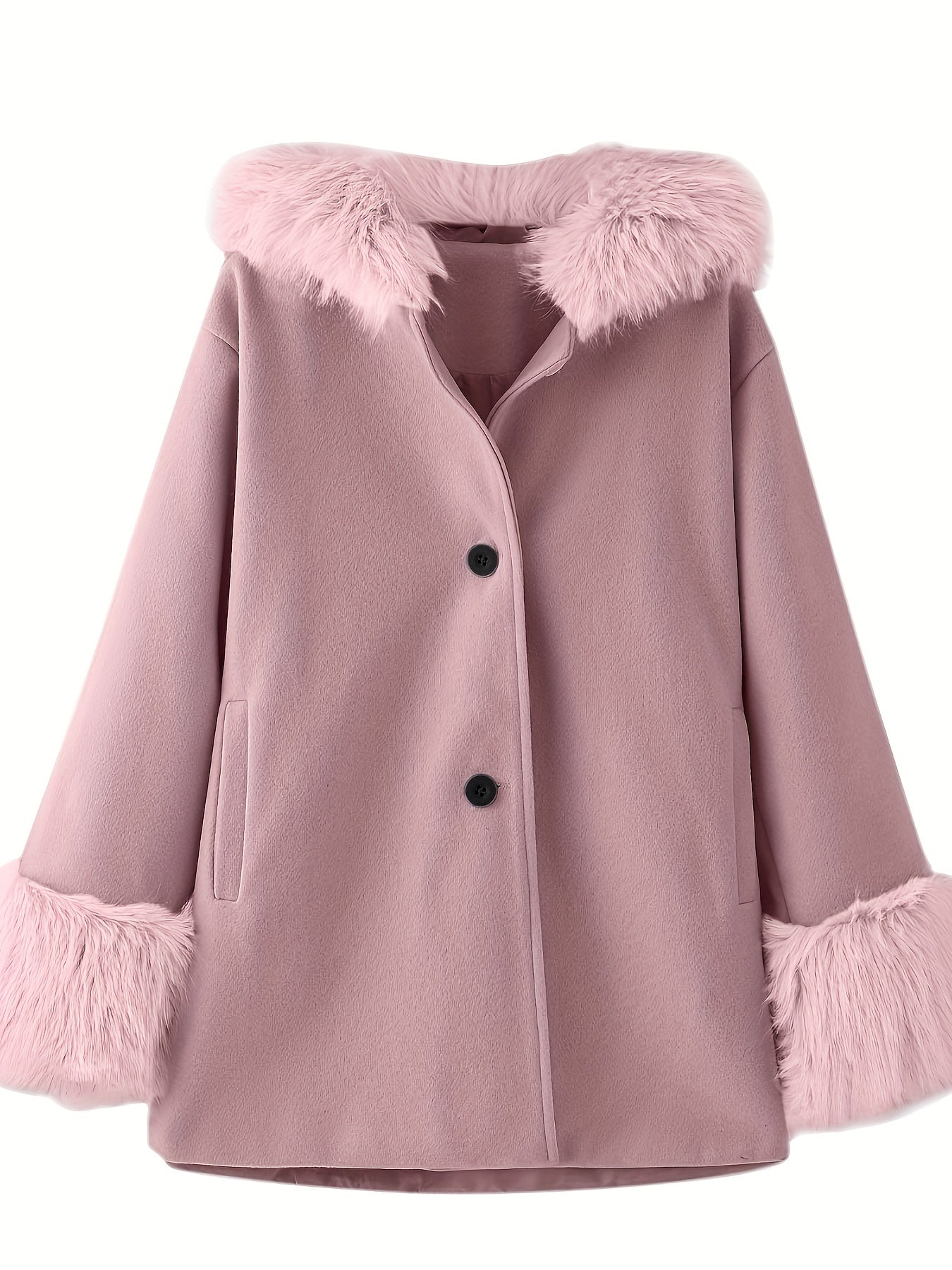 Girls' hooded coat with pockets, thick solid outerwear for fall/winter.