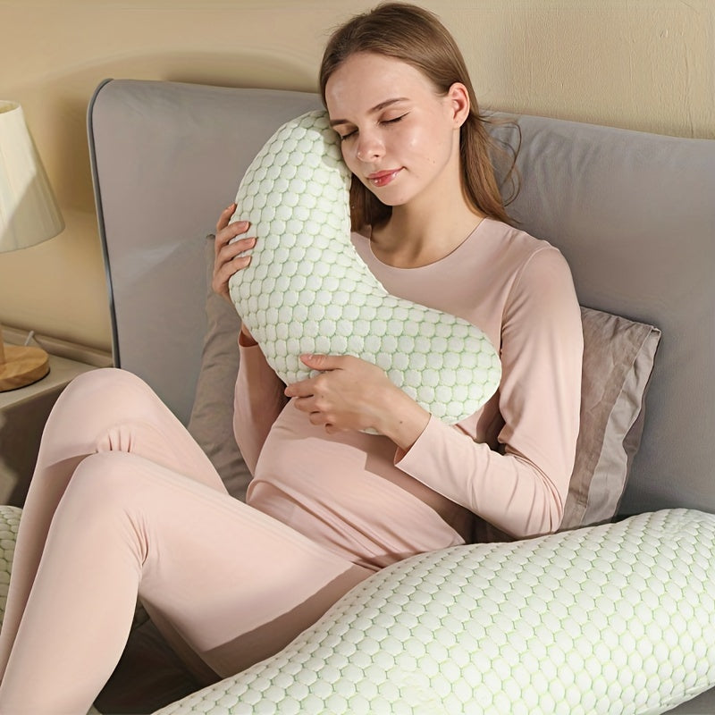 Soft maternity pillow for belly and waist support, designed for side sleeping and overall pregnancy comfort, perfect as a gift for special occasions like Christmas, Halloween, Thanksgiving, Easter, and New Year.