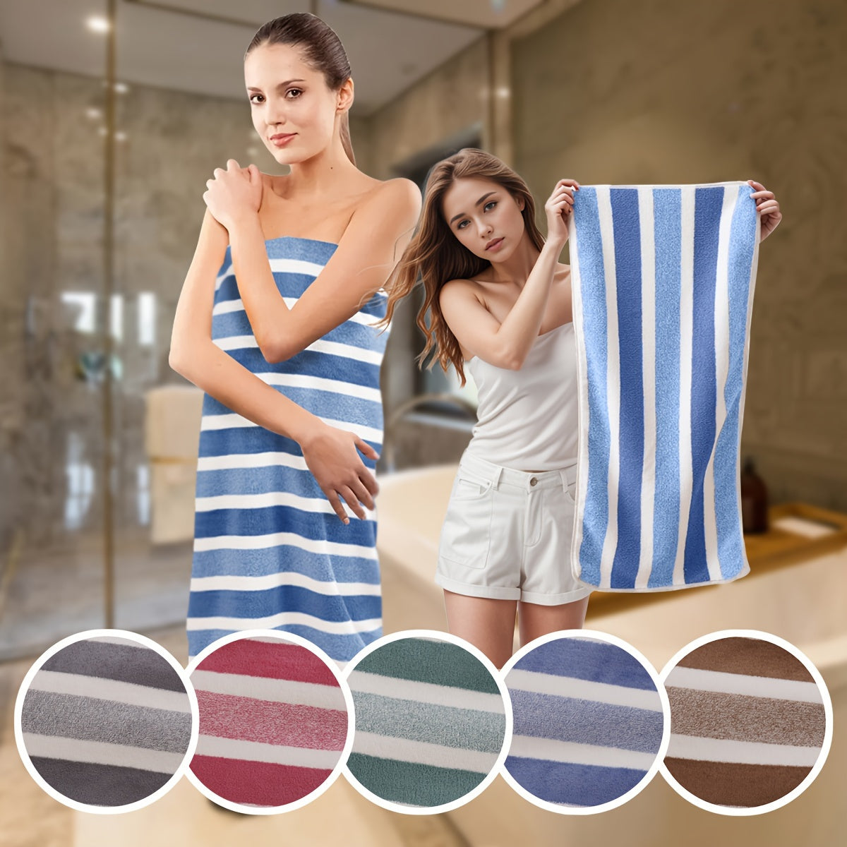 1 piece extra large microfiber bath towel, size 89.92x170.18cm/41.91x80.01cm, modern striped knit fabric, super absorbent 300gsm, soft & shed-free for hotel, travel, sports, home use.